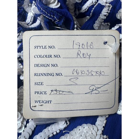 Vintage Swee Lo | Blue + White Sequin Silk Cocktail Dress | Size Small - Picture 6 of 6
